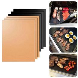 Non-Stick PTFE 33*40CM 24*34CM Black Copper BBQ Gas Grill Barbecue Mat Reusable Cover Microwave Mats for Cooking Baking