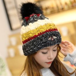 Fashion-New pattern Woolen hat The Republic of Korea Ma'am Trend Autumn and winter Kethickening Little Bee Lovely Hairball