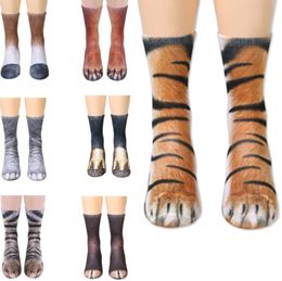 New 3D Print Unisex Adult Animal Paw Socks Unisex Crew Cat Long Stocks Elastic Breathable Sock Dog Horse Zebra Pig Cat Paw gift