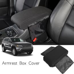 Black Center Console Armrest Box Cover with Storage Bag For Jeep Grand Cherokee 2011+ Auto Interior Accessories