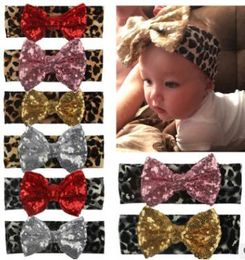 New bow sequin leopard print headband newborn boys girls cotton hair bands fashion hair accessories for 8 colors