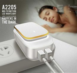 LDNIO A2205 USB Charger + LED Night Light 12W Dual USB Travel Charger Charging Adapter Universal EU US UK Plug With retail