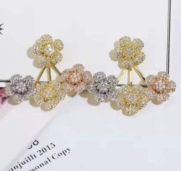 Fashion- selling micro inlay zircon 18 k gold plated flowers two wear earrings, temperament elegant earrings