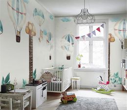 Comic Wallpaper Nordic hand-painted children's room height sticker hot air balloon bedroom cartoon wall paper