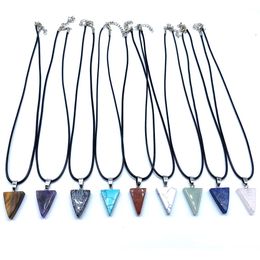 Triangle Reiki Stones Turquoise Pink Quartz Charms Pendant Necklace for Women Men Gift Accessories