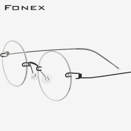 FONEX Titanium Alloy Eyeglasses Frame Men Prescription Screwless Myopia Optical Glasses Women Rimless Round Korean Eyewear 98620
