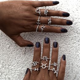 Women Vintage 12 Constellations Rings Silver Colour Finger Couple Ring Set 2019 Anillos Female Statement Fashion Jewellery