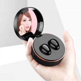 Portable True Wireless Headphones TWS HiFi Earphones with Cosmetic Mirror Case Bluetooth 5.0 Earbuds Waterproof Sports Headset W/ Makeup Box