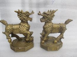 10cm * /The ancient Chinese sculpture copper pair of feng shui kirin dog statues