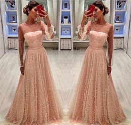 Long Sleeves Peach Pink Evening Dresses 2019 A Line Celebrity Holiday Women Wear Formal Party Prom Gowns Custom Made Plus Size