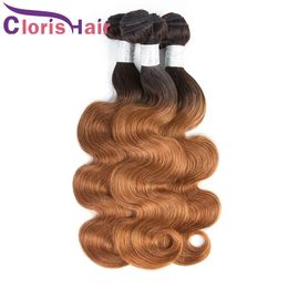 Highlight Auburn Brown Raw Virgin Indian Body Wave Bundles T1B 30 Coloured Human Hair Weaves Two Tone Blonde Wavy Ombre Extensions 3pcs