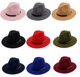 Fashion TOP hats for men & women Elegant fashion Solid felt Fedora Hat Band Wide Flat BrimHats Stylish Trilby Panama Caps