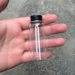 27x70x14mm 25ml Transparent Clear Gift Glass Bottles Screw Cap Black Aluminum Lid Glass Jars Empty Vials 25ml Gift Bottles 50pcs