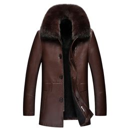 Winter Fur Coats For Mens Faux Leather Jackets Real Fur Collar Windbreaker Snow Jacket Outerwear Ovrecoat Plus Size M L XL XXL XXL