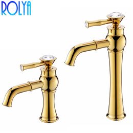 Rolya Crystal Single Lever Bathroom Faucet Mixer Taps Basin Solid Brass Luxurious Golden Wolesale and Retail Unique Patent Design