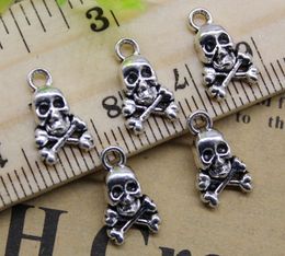 Wholesale 100pcs Ghost skull Alloy Charms Pendant Retro Jewelry Making DIY Keychain Ancient Silver Pendant For Bracelet Earrings 13x8mm