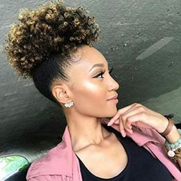 Afro Kinky Curl brazilian human High Puff Drawstring Short Ponytail with Clip in Color T1B/27# 100g120g140g
