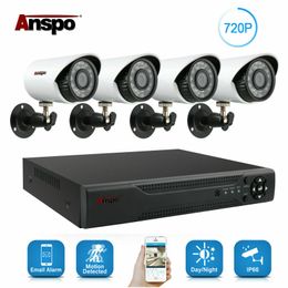 Anspo 4CH AHD DVR Home Security Camera System Kit Waterproof Outdoor Night Vision IR-Cut CCTV Home Surveillance 720P White Camera with HDD