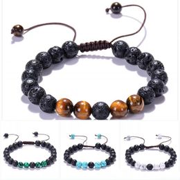 Essential Oil Diffuser Bracelets 8mm Turquoise Volcanic Stone Lava Rock Bracelet Weave Adjustable Bangle Women Men Jewellery