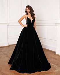 V Neck Black Evening Dresses Velvet Evening Gowns Plus Size Sexy Elegant Prom Dress robe de soiree vestidos de fiesta Abendkleider