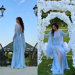 Cheap Chiffon Jewel With Long Sleeves Custom Made Backless Evening Dresses Prom Dress Pageant Gownse Hot Sales