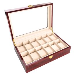 Box Vintage Home Gifts Case Jewellery Storage Organiser Counters Solid Watch Box Wooden Glass Non-Slip Display Stand With Lock