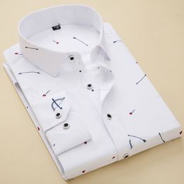 Мужская рубашка Slim Fig повседневные рубашки Печать социальные рубашки с длинным рукавом мужчины Новый дизайн мода мужские платья рубашки белый Гавайин рубашка CX200620