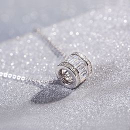 Fashion-Plated Pendant Necklace Cubic Zirconia Women Silver Pendant Necklace Cylinder Zircon Necklace Sterling Silver Jewelry