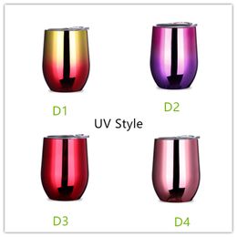 New 35 Kinds 9oz stainless steel cups UV Style tumbler mugs Colourful Egg Cup Water Bottle 2 layer Vacuum Insulated wine coffee mugs with lid