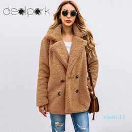 Fashion-Women Faux Fur Coat Teddy Bear Jacket female Plush Fur Fake Coat Notch Lapels Oversized Winter Coat Plush Jacket Big Size 3XL