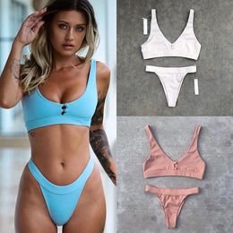 ZTVitality Sexy Women Bikinis 2019 Hot Sale Button Belt Solid Thong Bikini Backless Swimwear Women Swimsuit Brazilian Biquini XL