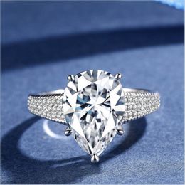 Wholesale-Elegant Water Drop CZ Diamond Ring with Box Luxury Designer Jewelry Silver Plated Ladies Ring Free Shipping Valentine's Day Gift
