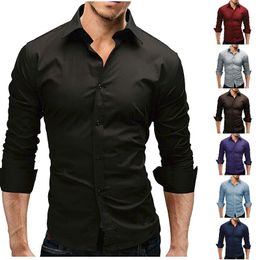 2019 Autunno Solido Casual Camicie da uomo Manica lunga Turn Down Collar Button Slim Vendita calda Camicia da uomo di nuova marca GD928