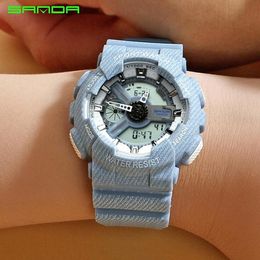 SANDA Sports Couple Watches Men Fashion Casual Cowboy Wristwatches Clock Women Waterproof LED Digital Watch Relogio Masculino