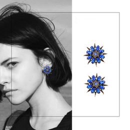 Colorful Star and Sunflower CZ Stud Earrings with Shiny Sapphire, Ruby crystal drop earrings, and Zircons - 7 Color Options Available