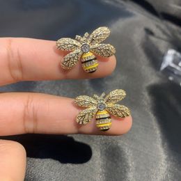 Fashion-ilver needle exquisite high-grade work fashionable lovely ear stud golden bee shape super shining zircon micro inset