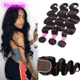 Peruvian Hair Products 3 Bundles With 4X4 Lace Closure With Baby Hair Body Wave 8-30inch Double Wefts