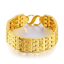 Wider Bracelet Wrist Chain 18K Yellow Gold Filled Hip Hop Mens Bracelet Solid Link Jewelry Classic Accessories