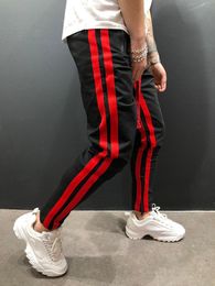 Fashion-men Sports Casual Jogger Pants Long Colors Striped Elastic Waist Pantalones Hombres Pantalonici