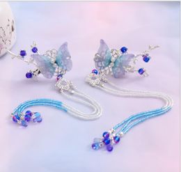 Butterfly tassel hair clip Crystal hair clip Daily antique Hanfu headdress side clip