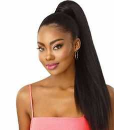 Hot Sale Kinky Straight Wrap Around Ponytail for Black Women, 120g Yaki Curly Hair 22 Inch Clip in Ponytail Extension (Natural Black)