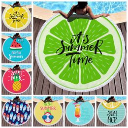 Round Beach Towel Fresh Summer Towels Microfiber Beach Blankets Tassel Swimming Towel Unisex Shawl Yoga Mat 150cm 16 Designs CCA11799 6pcs