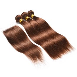 Light Brown Color 4 Hair Straight Wave Brazilian Peruvian Virgin Human Hair Unprocessed Real Hair Extensions