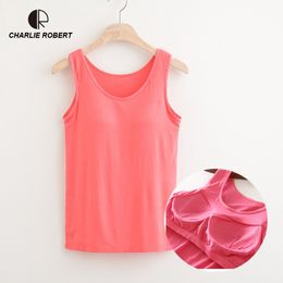 Cr New 2018 Summer Women Modal Tank Tops Built In Bra Padded Bra Casual Tops Soft Plus Size Drop Shipping Y190123