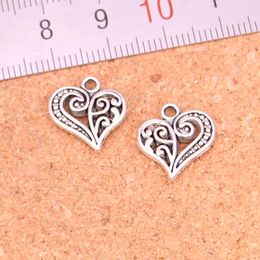 156pcs Charms hollow lovely heart Antique Silver Plated Pendants Making DIY Handmade Tibetan Silver Jewellery 15*14mm