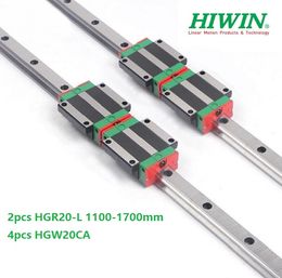 2pcs Original New HIWIN HGR20-1100mm/1200mm/1300mm/1400mm/1500mm/1600mm/1700mm linear rail+4pcs HGW20CA linear Flange Carriage for CNC parts