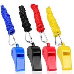Plastic Whistles With Lanyard 4 Packs Set For Coach Referee Sports Match Survival Emergency 4 Colours Black Blue Yellow Red