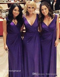 2019 Cheap Purple Long Bridesmaid Dress V Neck Garden Country Formal Wedding Party Guest Maid of Honour Gown Plus Size Custom Made