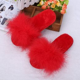 Slippers New Winter Ostrich Fur Home Slippers Thickened Furry Thick Bottom Slip-proof Cotton size 36-41