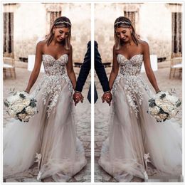 2019 Elegant A Line Dresses Sweetheart Neckline Lace Applique Chepel Train Tulle Custom Made Wedding Bridal Gown Vestido De Novia 401 401